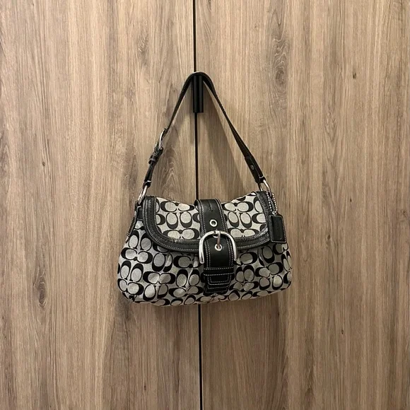 Vintage Y2K Coach F15203 Soho Black Gray Signature Sufflette Shoulder Bag - Picture 3 of 7